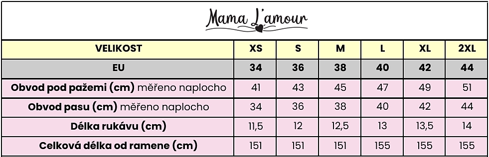 Svatební těhotenské šaty Aurelia tabulka velikostí